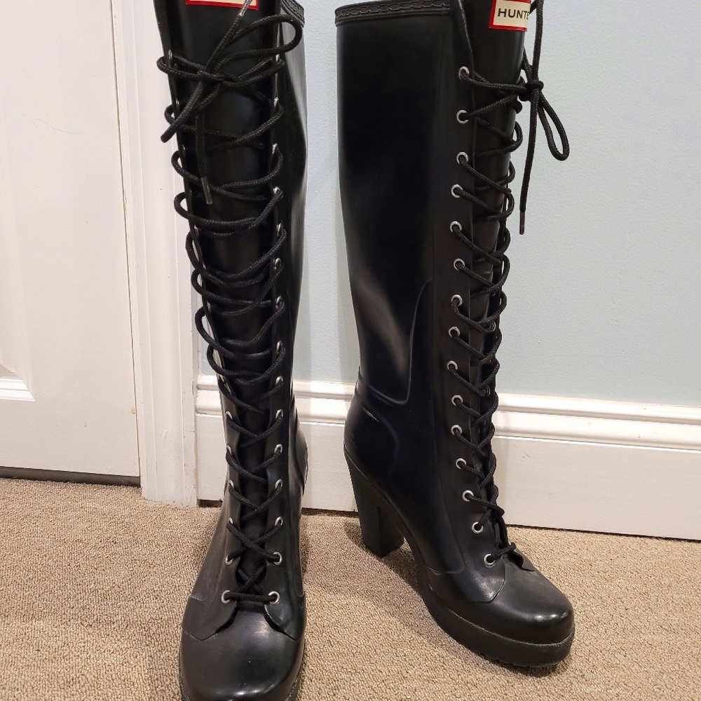 Black Hunter Lapins Platform Rain Boot *rare*